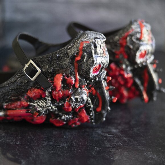 Custom Zombie Peepshow Plague Doctor Wedges - Size 8 - UV Pink and Black - Picture 3 of 11